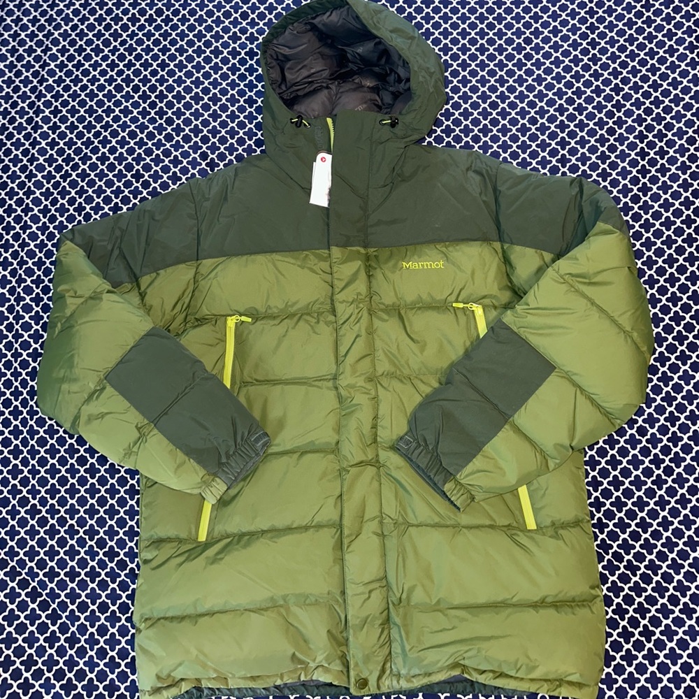 New Men’s Marmot Hooded Mountain Down Jacket #71640 size XXL